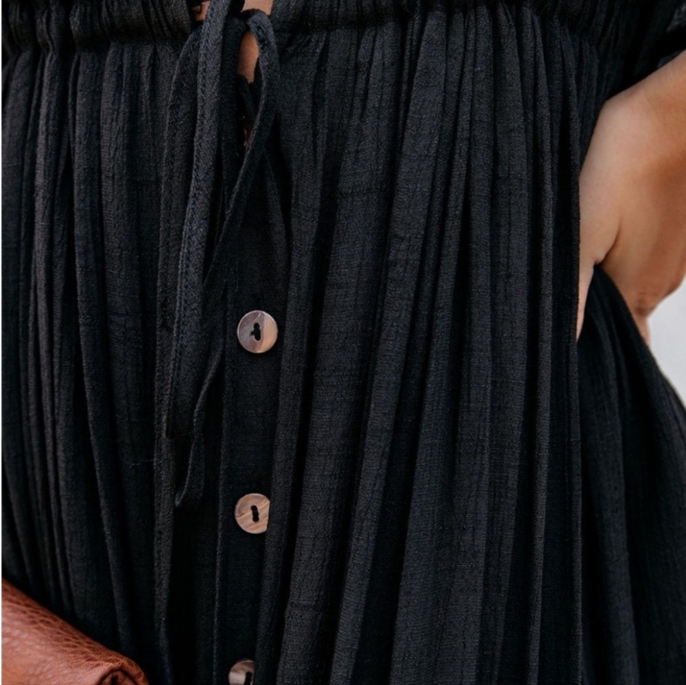 New Sexy Plunge Maxi Dress Sheer Gauze Cover Up Summer Black - Picture 8 of 10